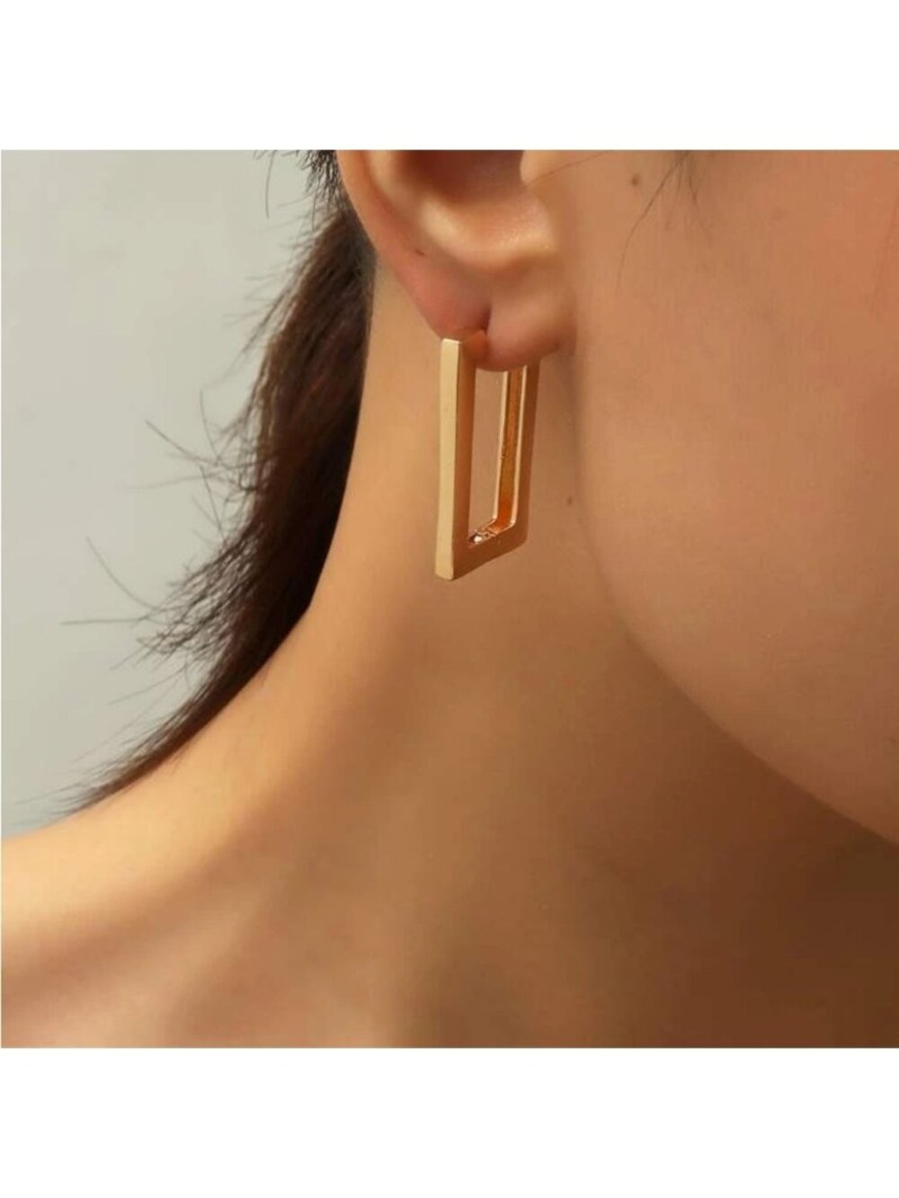 Gold rectangle Geometric Hoop Earrings